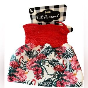 Woof Pet Apparel Red Smocked Halter Dog Dress Tropical Flamingo Print Hawaiian L